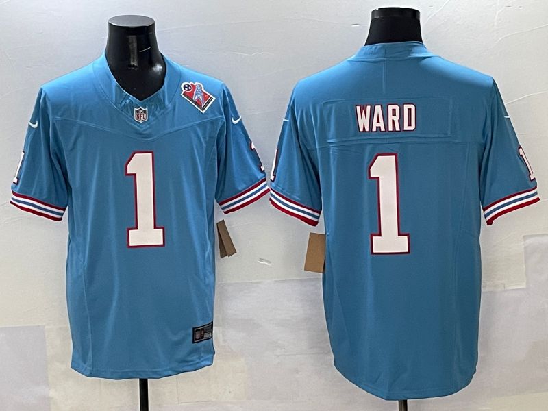Men Tennessee Titans #1 Ward Light Blue Three generations Nike Limited 2025 NFL Jersey style 2